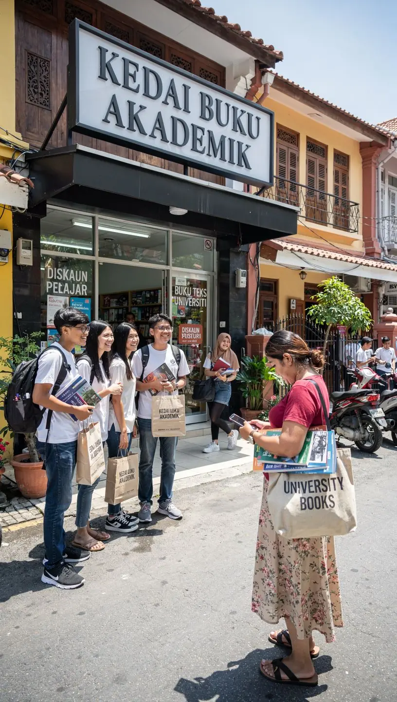 A group of students engaged in a study session with textbooks and laptops in a cozy environment.