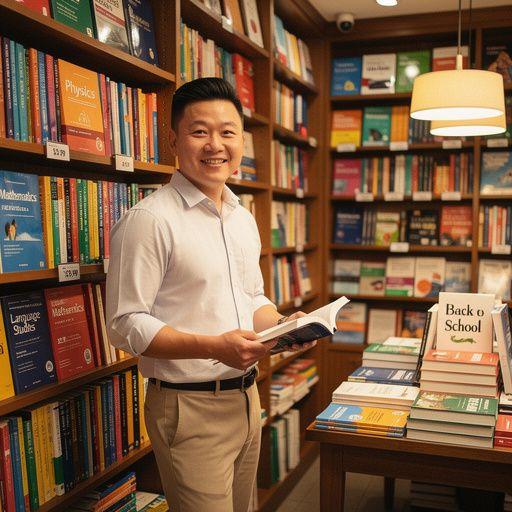 A diverse collection of academic textbooks displayed on a wooden shelf, showcasing various subjects and colorful covers.